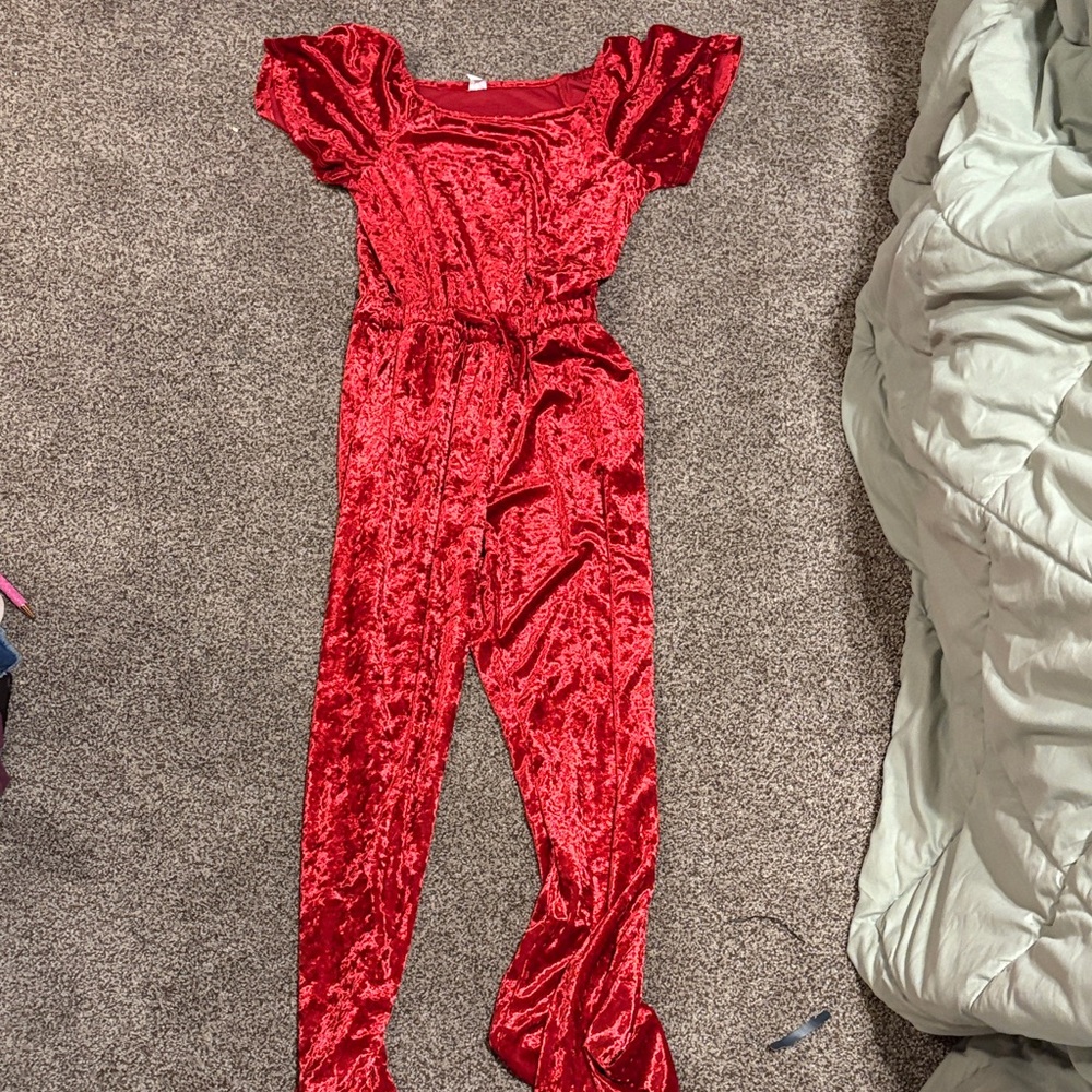 Elegant Red Velvet Jumpsuit